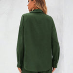 Womens 2 Piece Outfits Lounge Sets Cotton Linen Long Sleeve V-Neck Shirt and Mini Shorts With Pockets - Zeagoo (Us Only)