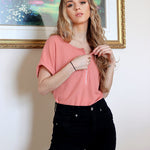 Women's Casual Rolled Short Sleeve Tops Half Zip Shirts Loose Waffle Knit T Shirts Blouse - Zeagoo (Us Only)