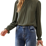 Women's Frill Mock Neck Blouse Long Sleeve Ruffle Shirt Top Elegant Office Tops S-XXL - Zeagoo (Us Only)