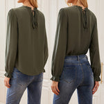 Women's Frill Mock Neck Blouse Long Sleeve Ruffle Shirt Top Elegant Office Tops S-XXL - Zeagoo (Us Only)