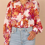 Zeagoo Printed Lantern Long Sleeve Blouse