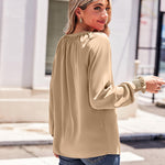 Zeagoo Blouses Puff Long Sleeve Pleated V Neck Tunic Tops