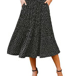 Women's Midi Skirts Elastic High Waist Skirt Polka Dot Casual Pleated Skirt with Pockets - Zeagoo (Us Only)