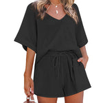 Women's 2 Piece Cotton Linen Tracksuit Short Sleeve Casual Shorts Set V Neck Beach Outfits - Zeagoo (Us Only)