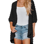 Women Swiss Dot Chiffon Cardigan Lightweight Beach Cover Up 3/4 Sleeve Cardigan - Zeagoo (Us Only)
