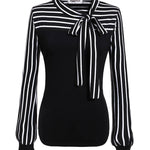 Zeagoo Bow Tie Neck Long Sleeve Shirts Work Tops