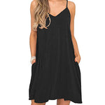 Women's Swimwear Coverups Tank Sundresses Beach Spaghetti Strap Dress Bikini Cover Up Swing Strap Dresses with Pockets - Zeagoo (Us Only)