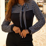 Zeagoo Bow Tie Neck Long Sleeve Shirts Work Tops