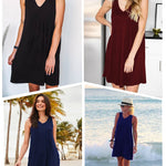 Women Summer Dresses Beach Floral Sleeveless Tshirt Sundress Pockets Casual Loose Flowy Tank Dress - Zeagoo (Us Only)
