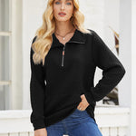 Womens Quilted Sweatshirts Quarter Zip Pullovers Lightweight Long Sleeve Stand Collar Tops with Kangaroo Pocket - Zeagoo (Us Only)