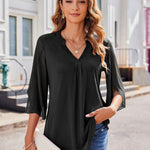 Zeagoo 3/4 Sleeve Ruffle V Neck Flowy Floral Mesh Blouses