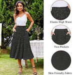 Women's Midi Skirts Elastic High Waist Skirt Polka Dot Casual Pleated Skirt with Pockets - Zeagoo (Us Only)