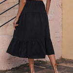 Women's Boho Elastic High Waist Ruffle A Line Swing Beach Long Maxi Skirt with Pockets - Zeagoo (Us Only)