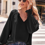 Zeagoo Blouses Puff Long Sleeve Pleated V Neck Tunic Tops