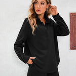 Womens 2 Piece Outfits Lounge Sets Cotton Linen Long Sleeve V-Neck Shirt and Mini Shorts With Pockets - Zeagoo (Us Only)