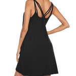 Women's Swimwear Coverups Tank Sundresses Beach Spaghetti Strap Dress Bikini Cover Up Swing Strap Dresses with Pockets - Zeagoo (Us Only)