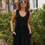 Women Summer Dresses Beach Floral Sleeveless Tshirt Sundress Pockets Casual Loose Flowy Tank Dress - Zeagoo (Us Only)