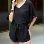 Women's 2 Piece Cotton Linen Tracksuit Short Sleeve Casual Shorts Set V Neck Beach Outfits - Zeagoo (Us Only)