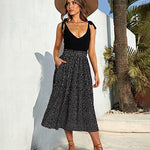 Women's Midi Skirts Elastic High Waist Skirt Polka Dot Casual Pleated Skirt with Pockets - Zeagoo (Us Only)
