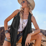 Women's Tassel Sleeveless Vest 70s Outfits for Women Hippie Clothes Fringe Jacket Cardigan S-XXL - Zeagoo (Us Only)