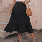 Women's Boho Elastic High Waist Ruffle A Line Swing Beach Long Maxi Skirt with Pockets - Zeagoo (Us Only)