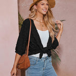 Women Swiss Dot Chiffon Cardigan Lightweight Beach Cover Up 3/4 Sleeve Cardigan - Zeagoo (Us Only)