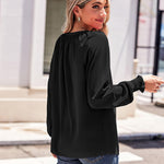 Zeagoo Blouses Puff Long Sleeve Pleated V Neck Tunic Tops