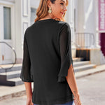 Zeagoo 3/4 Sleeve Ruffle V Neck Flowy Floral Mesh Blouses