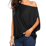 Women's Off Shoulder Blouse Loose Summer T Shirts Batwing Sleeve Tops S-XXL - Zeagoo (Us Only)