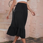 Women's Boho Elastic High Waist Ruffle A Line Swing Beach Long Maxi Skirt with Pockets - Zeagoo (Us Only)