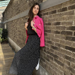 Women's Midi Skirts Elastic High Waist Skirt Polka Dot Casual Pleated Skirt with Pockets - Zeagoo (Us Only)