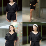 Women's 2 Piece Cotton Linen Tracksuit Short Sleeve Casual Shorts Set V Neck Beach Outfits - Zeagoo (Us Only)