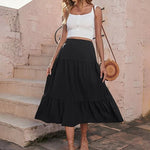 Women's Boho Elastic High Waist Ruffle A Line Swing Beach Long Maxi Skirt with Pockets - Zeagoo (Us Only)