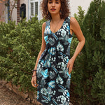 Women Summer Dresses Beach Floral Sleeveless Tshirt Sundress Pockets Casual Loose Flowy Tank Dress - Zeagoo (Us Only)