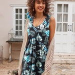 Women Summer Dresses Beach Floral Sleeveless Tshirt Sundress Pockets Casual Loose Flowy Tank Dress - Zeagoo (Us Only)