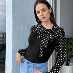 Zeagoo Bow Tie Neck Long Sleeve Shirts Work Tops