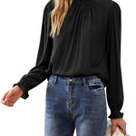 Women's Frill Mock Neck Blouse Long Sleeve Ruffle Shirt Top Elegant Office Tops S-XXL - Zeagoo (Us Only)