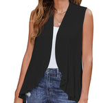 Women's Sleeveless Draped Open Front Cardigan Ruffles Hem Vest - Zeagoo (Us Only)