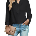 Womens Blouses Dressy Casual Long Sleeve Henley V-Neck Button Up Drop Shoulder Blouse Shirt Tops Relaxed Fit S-XXL - Zeagoo (Us Only)
