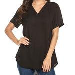 Women's Casual Tunic Summer Short Sleeve Chiffon Top Loose V Neck Dressy Office Work Shirt Blouse - Zeagoo (Us Only)