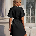 Women's Shirt Dress Button Down V Neck Blouse Short Roll-up Sleeve Tunic Tops with Pockets - Zeagoo (Us Only)