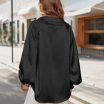 Women's Silk Shirts V Neck Shirred Lantern Sleeve Casual Work Blouse Tunic Tops - Zeagoo (Us Only)