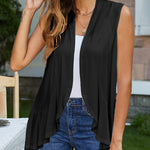 Women's Sleeveless Draped Open Front Cardigan Ruffles Hem Vest - Zeagoo (Us Only)