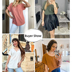 Women's Casual Rolled Short Sleeve Tops Half Zip Shirts Loose Waffle Knit T Shirts Blouse - Zeagoo (Us Only)