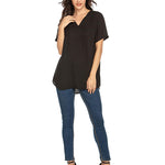 Women's Casual Tunic Summer Short Sleeve Chiffon Top Loose V Neck Dressy Office Work Shirt Blouse - Zeagoo (Us Only)