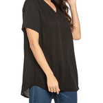 Women's Casual Tunic Summer Short Sleeve Chiffon Top Loose V Neck Dressy Office Work Shirt Blouse - Zeagoo (Us Only)