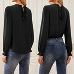 Women's Frill Mock Neck Blouse Long Sleeve Ruffle Shirt Top Elegant Office Tops S-XXL - Zeagoo (Us Only)
