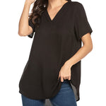 Women's Casual Tunic Summer Short Sleeve Chiffon Top Loose V Neck Dressy Office Work Shirt Blouse - Zeagoo (Us Only)