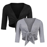Women's Cropped Cardigan 3/4 Sleeve Sweater Shrugs Tie Front Bolero Jacket 2 Pack S-XXL - Zeagoo (Us Only)