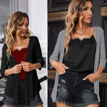 Women's Cropped Cardigan 3/4 Sleeve Sweater Shrugs Tie Front Bolero Jacket 2 Pack S-XXL - Zeagoo (Us Only)